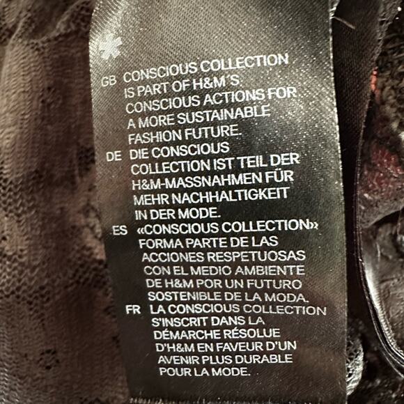 H&M Conscious Grey Sheer Top Short Sleeve Grunge Goth Fall Lace Indie Boho - Picture 7 of 7